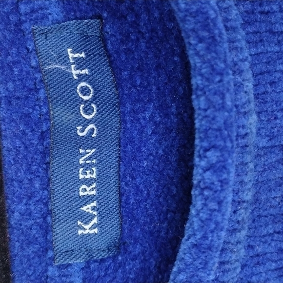 Karen Scott Blue Fair Isle Scoop Neck Long Sleeve Pull Over Chenille Sweater - Picture 5 of 15